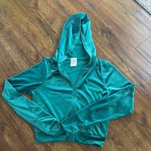 Aerie Teal Velour Zip-Up Hoodie